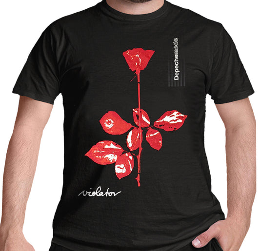 an official black Depeche Mode t  shirt with a front print of the Violator Album artwork
