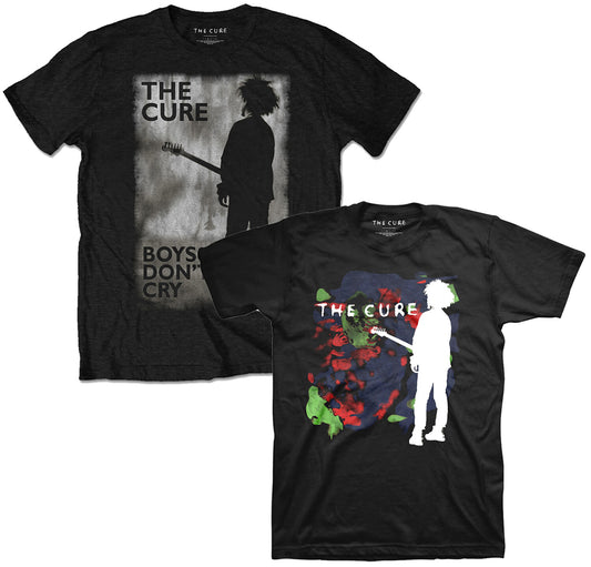 2 Official The Cure t shirts Boys don't cry black and white and boys don't cry colour graphic on the front of each