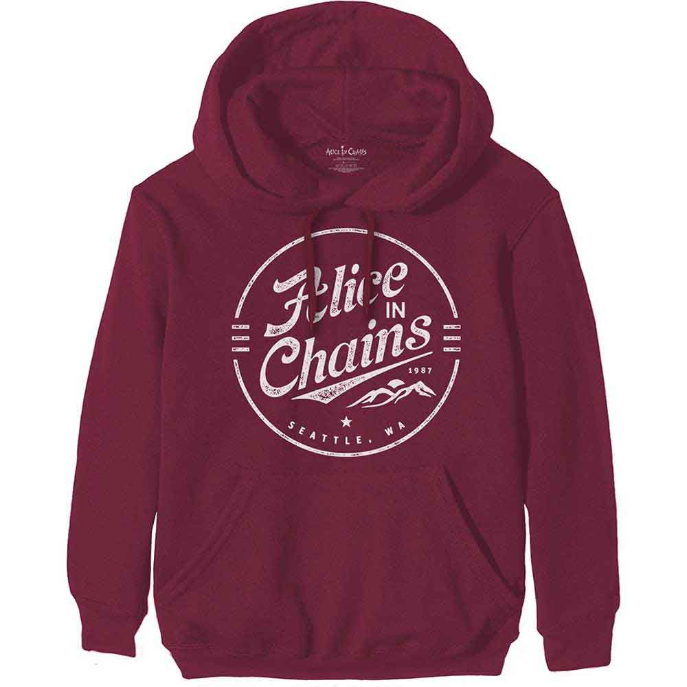 Official Alice In Chains Seattle Circle Emblem Hoodie Burgundy