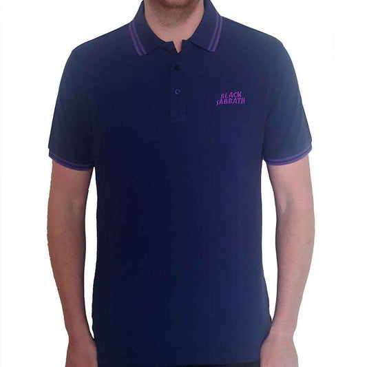  Official Black Sabbath blue polo shirt purple embroidered logo and contrasting sleeves and collar