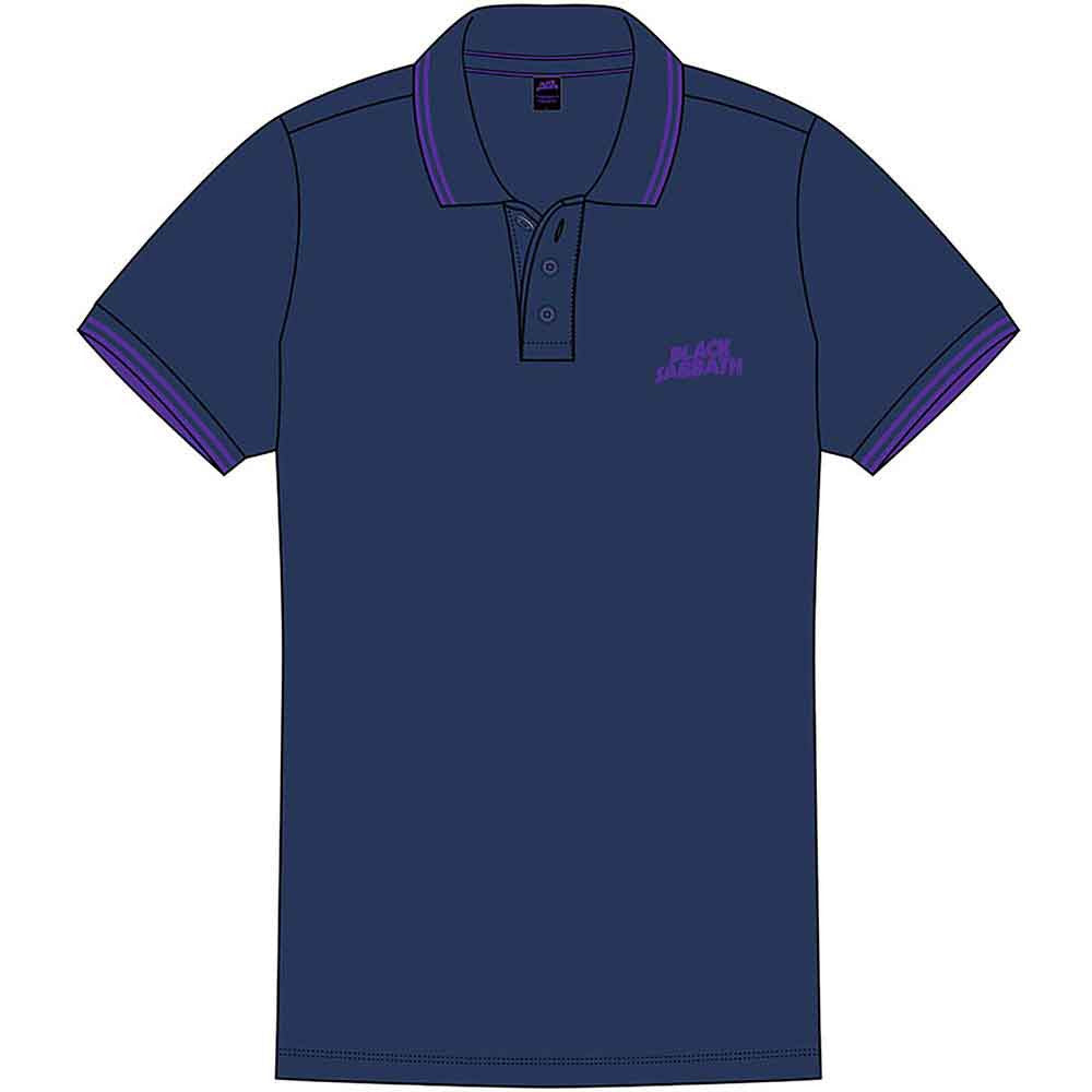 Official Black Sabbath Wavy Logo Polo Shirt Navy Blue