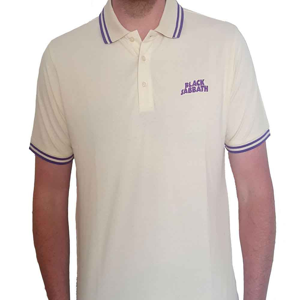 Official Black Sabbath Wavy Logo Polo Shirt Natural White