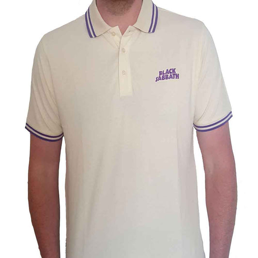 Black Sabbath Polo Shirt Official Wavy Logo Natural White New S M L XL XXL