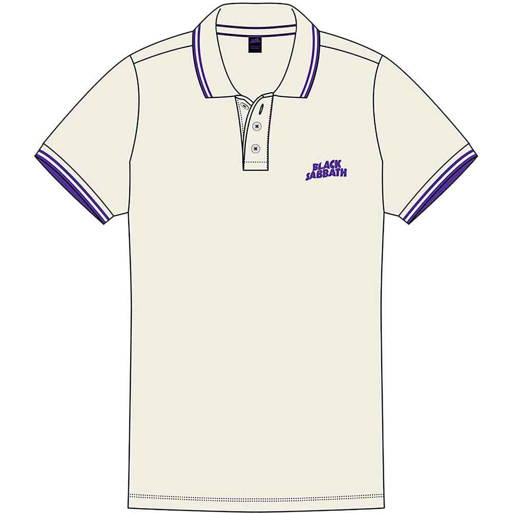 Official Black Sabbath Wavy Logo Polo Shirt Natural White