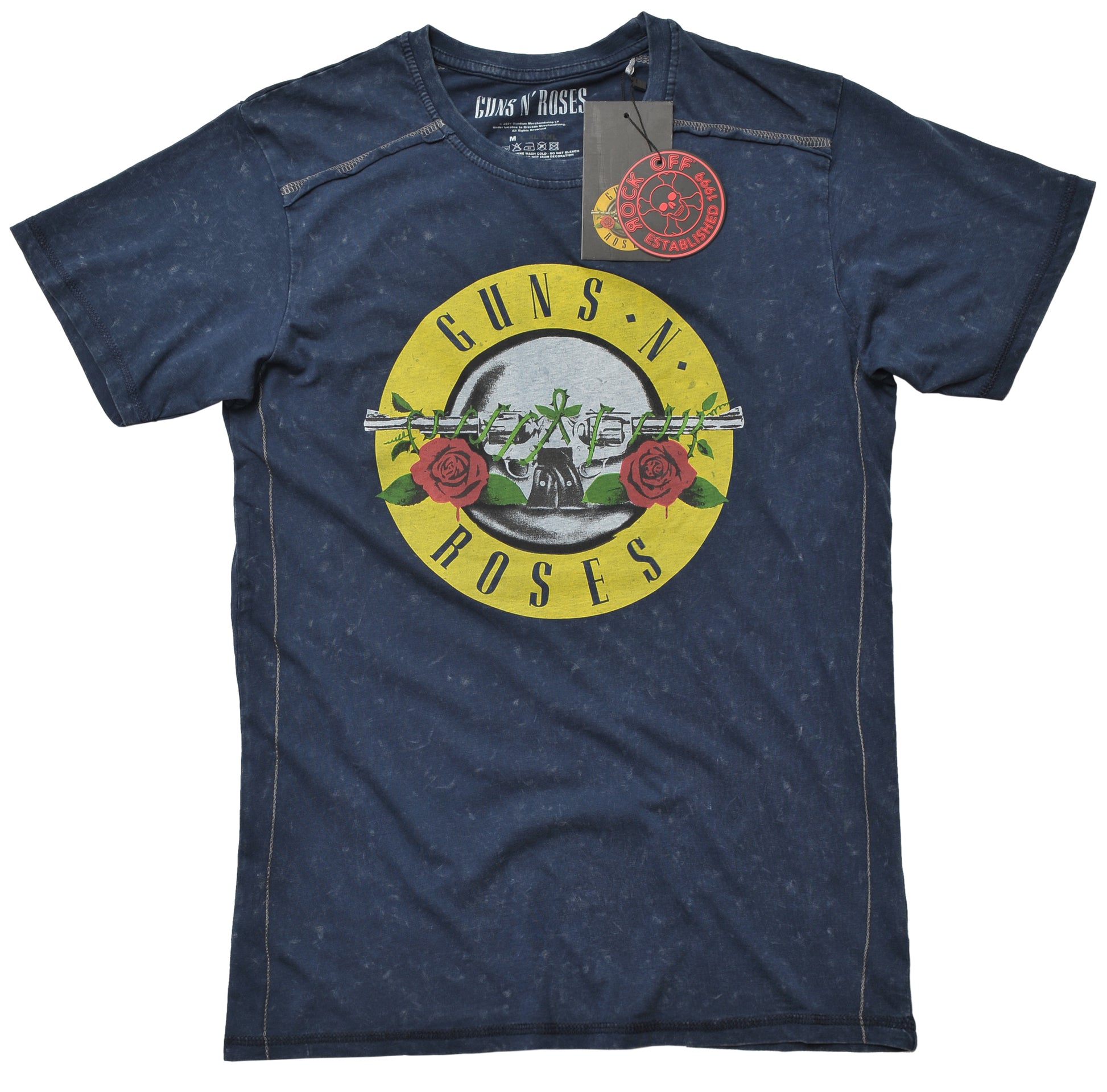 Guns N Roses Blue Snow Wash T Shirt laid flat