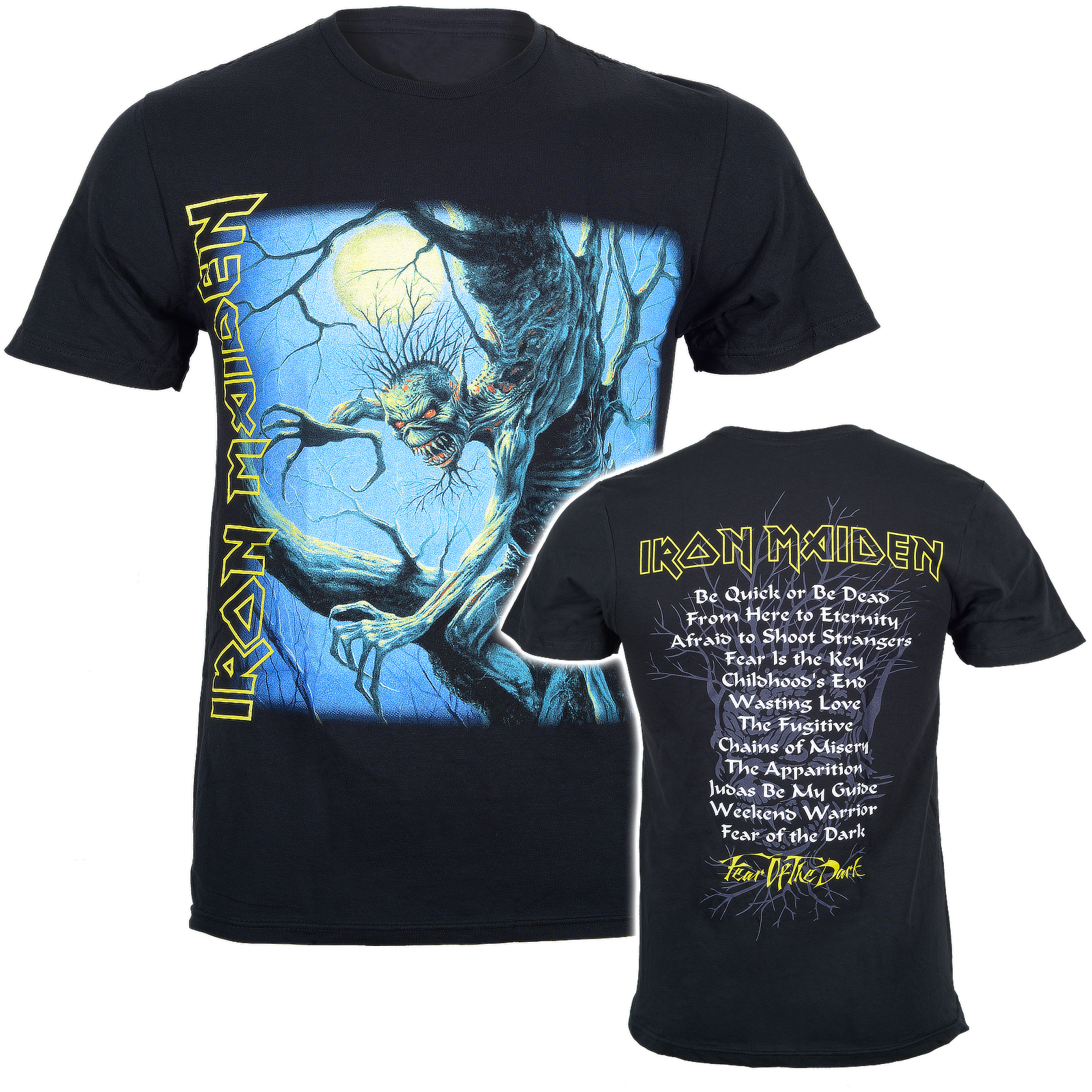 Official Iron Maiden Fear Of The Dark Tracks T Shirt black cotton with a front and back print