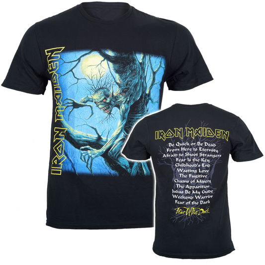 Official Iron Maiden Fear Of The Dark Tracks T Shirt black cotton with a front and back print