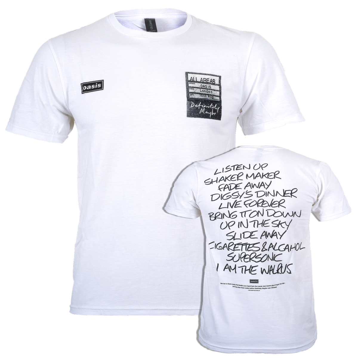 Official Oasis T Shirt Definitely Maybe AAA Setlist New White S M L XL XXL