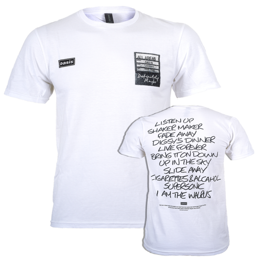 Official Oasis T Shirt Definitely Maybe AAA Setlist New White S M L XL XXL