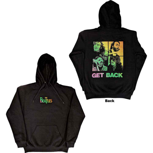 Black hoodie with 'The Beatles' logo on the front and 'Get Back' graphic on the back.
