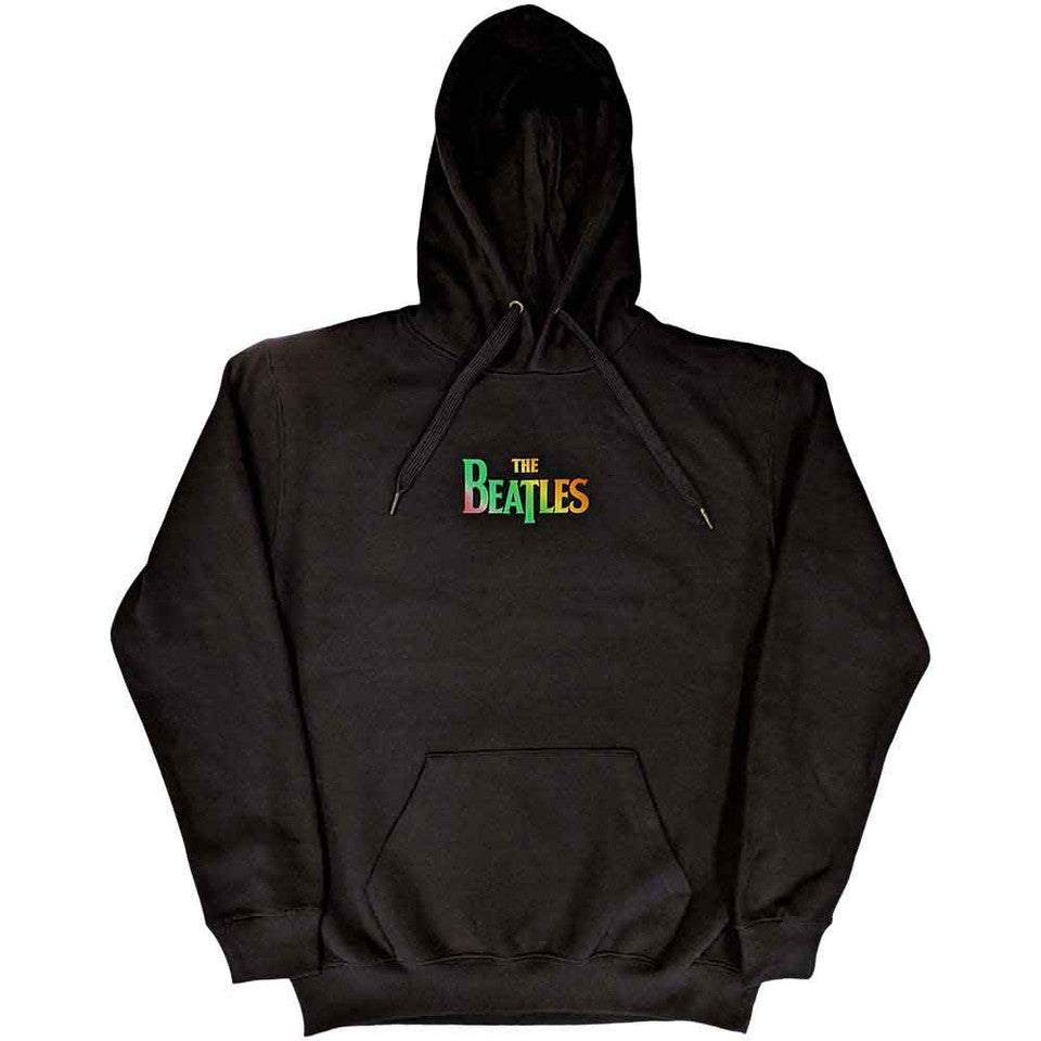 Black hoodie with 'The Beatles' logo on a white background