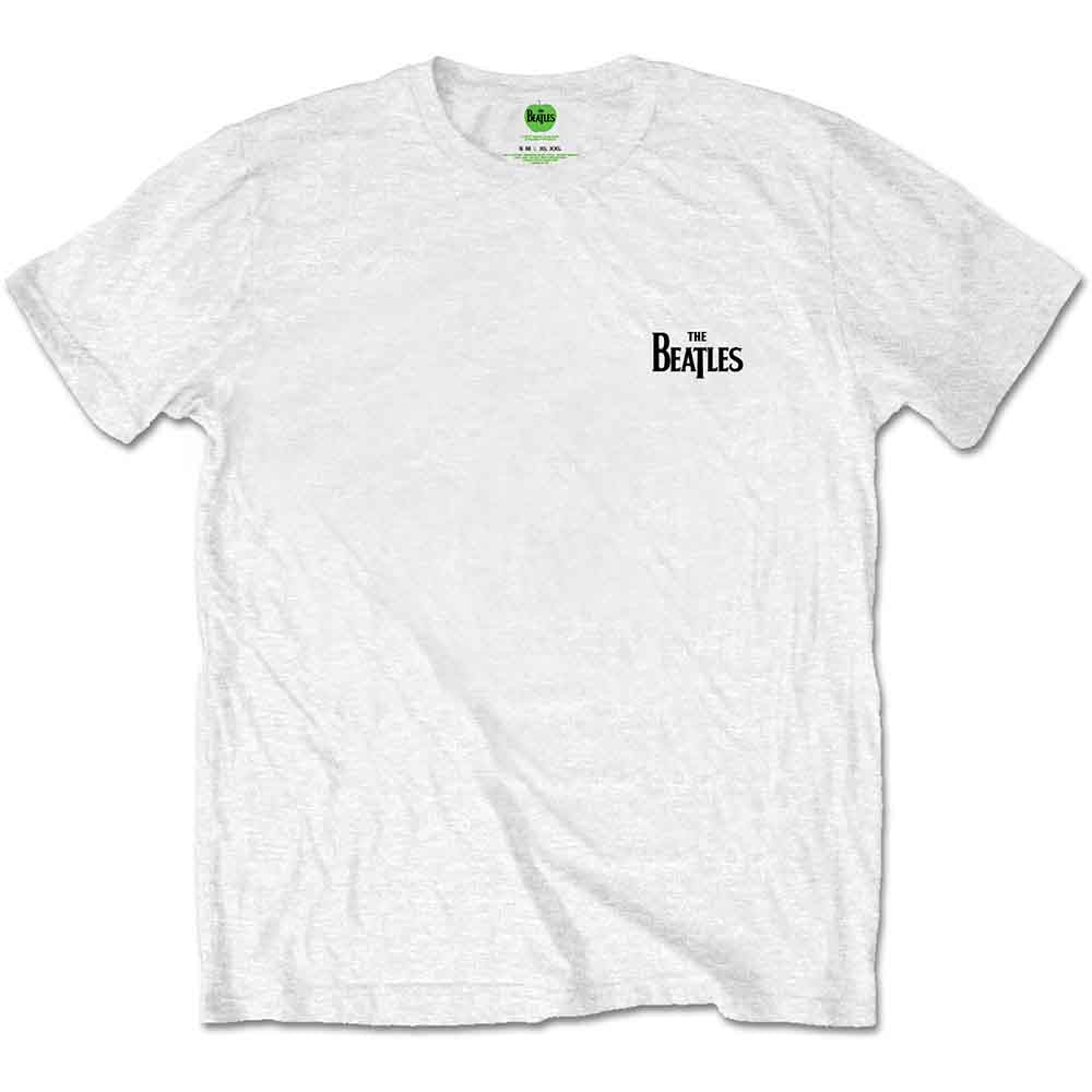 White official Beatles t-shirt with The Beatles logo on a white background