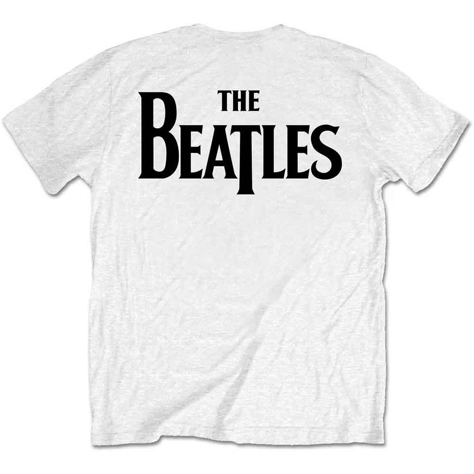 Back of White Beatles t-shirt with 'The Beatles' logo on the back on a white background