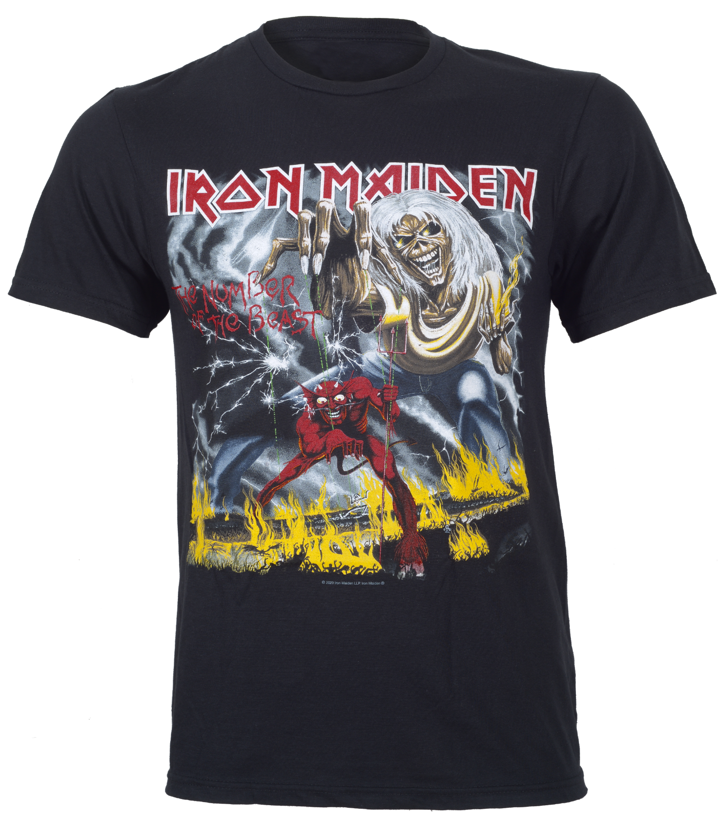 Official Black Iron Maiden Number Of The Beast t-shirt with Album Cover Art design on the front
