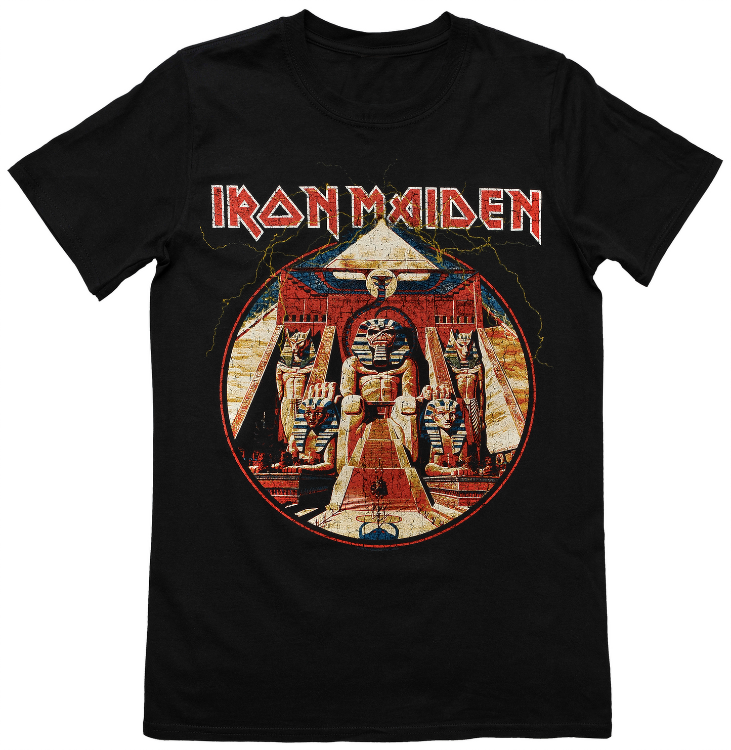 Official Iron Maiden T Shirt Powerslave Lightning Circle Band Album Logo New
