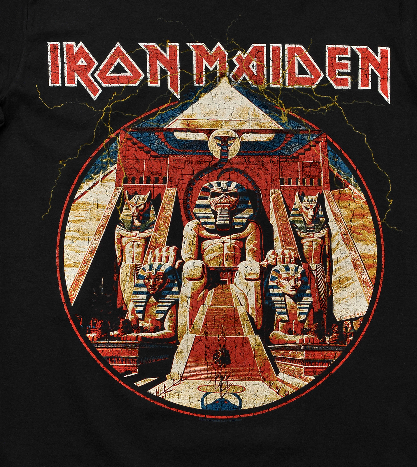 Official Iron Maiden T Shirt Powerslave Lightning Circle Band Album Logo New