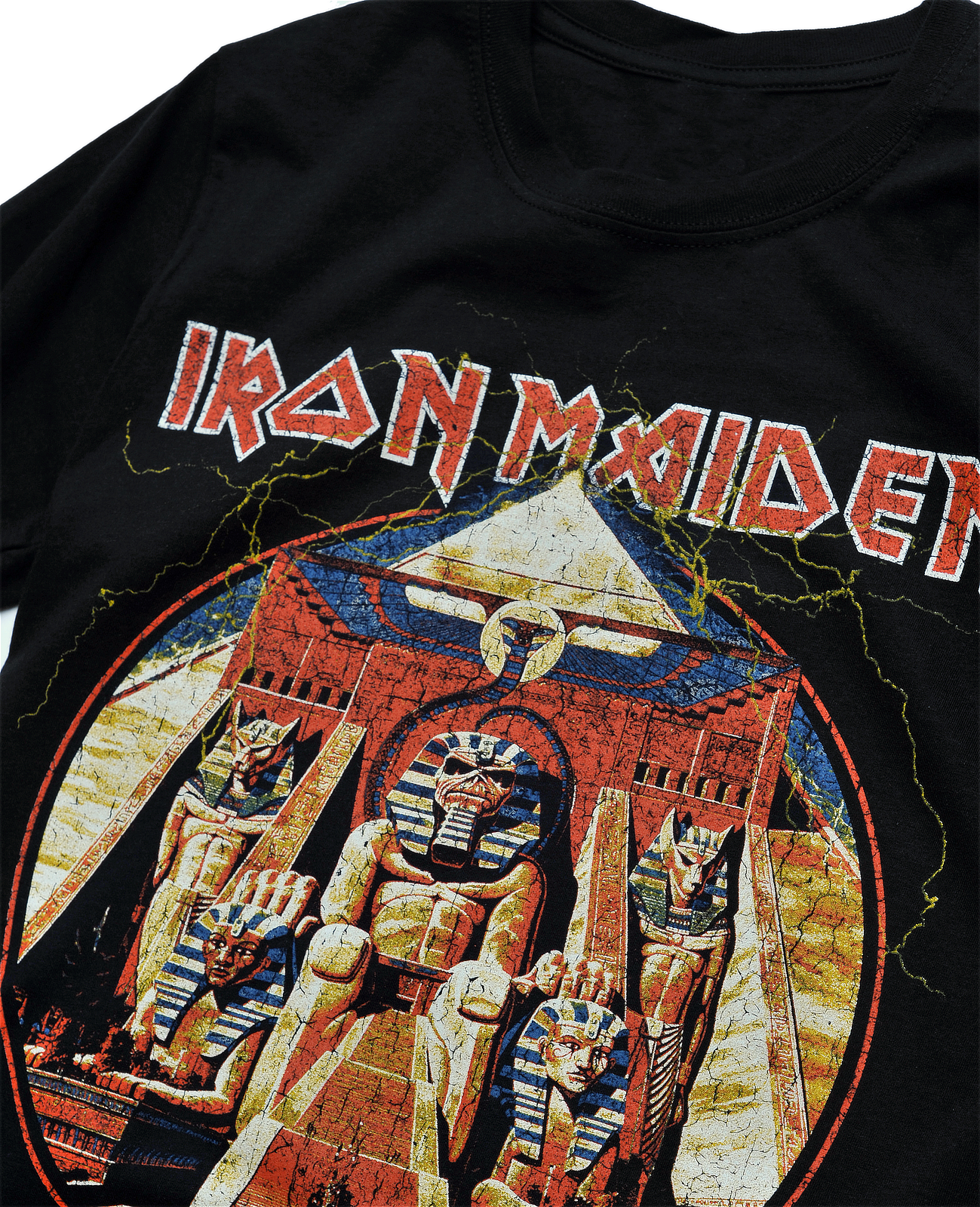 Official Iron Maiden T Shirt Powerslave Lightning Circle Band Album Logo New