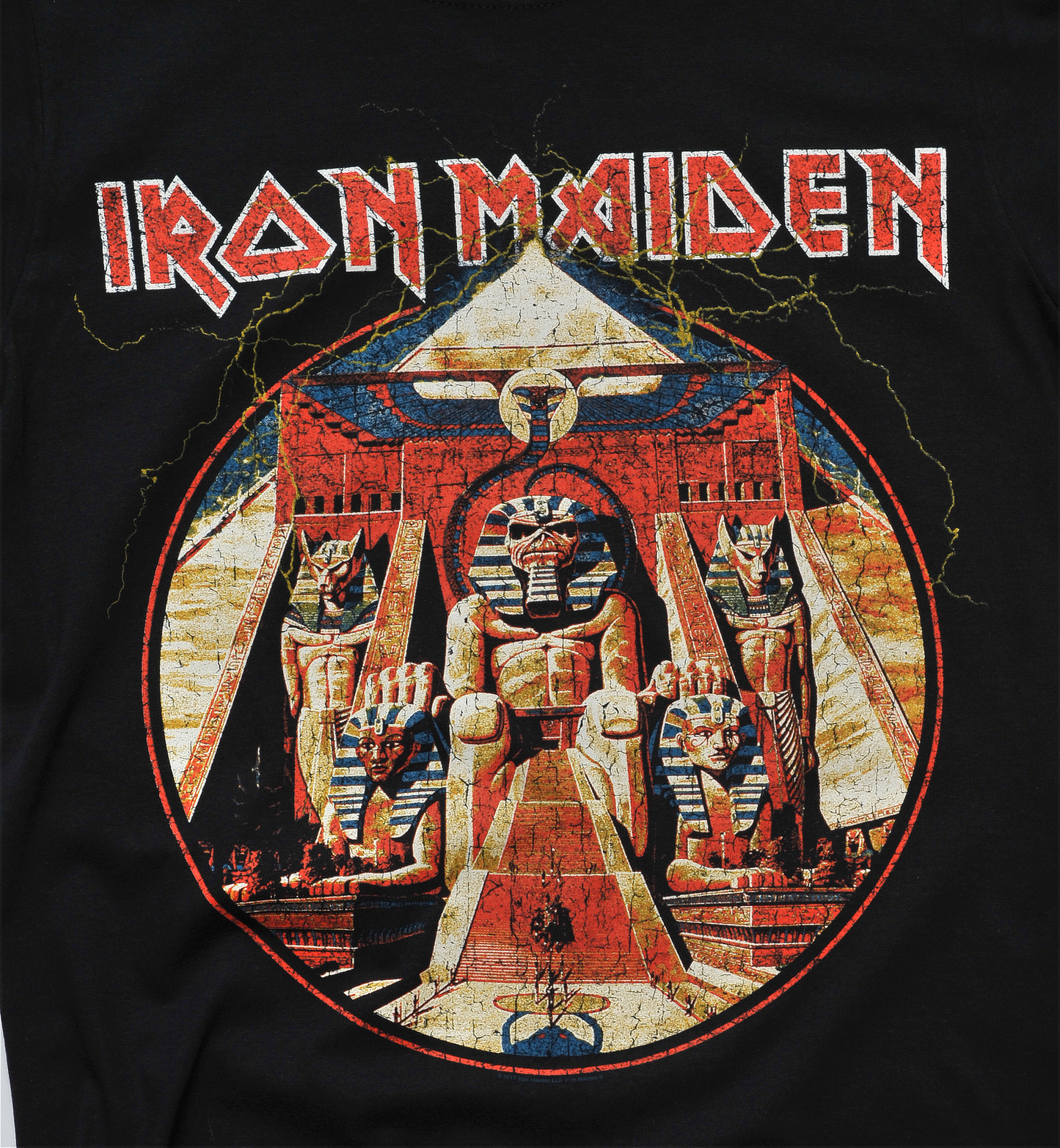 Official Iron Maiden T Shirt Powerslave Lightning Circle Band Album Logo New