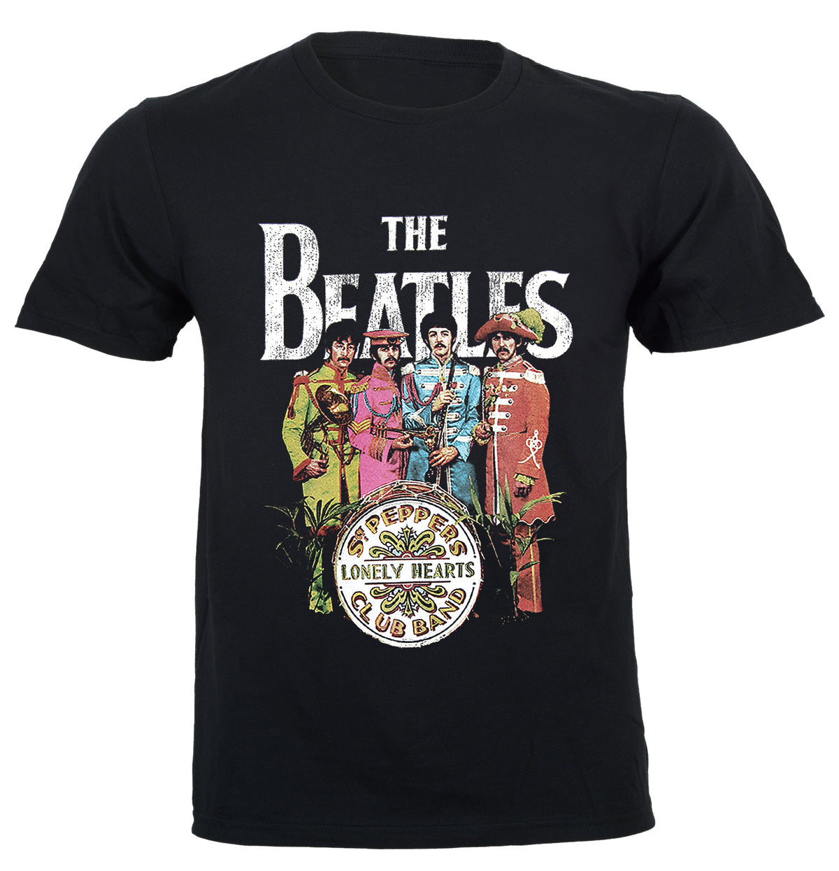 Official Beatles Sgt Pepper t shirt in Black with classic Sgt Pepper album art on front
